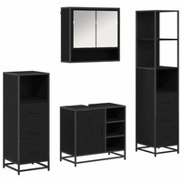 BadezimmermöBel-Set 4-Teilig Schwarz Eichenoptik Holzwerkstoff