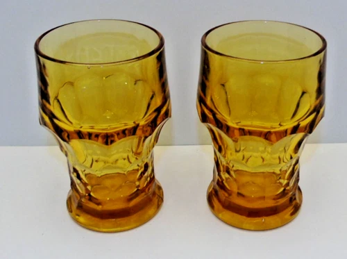 Qty 2 - Vintage Anchor Hocking  Amber Georgian Honeycomb Tumblers, 1970s