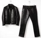Men’s Black Crocodile Embossed Leather Suit Genuine Cowhide Jacket Pants Set