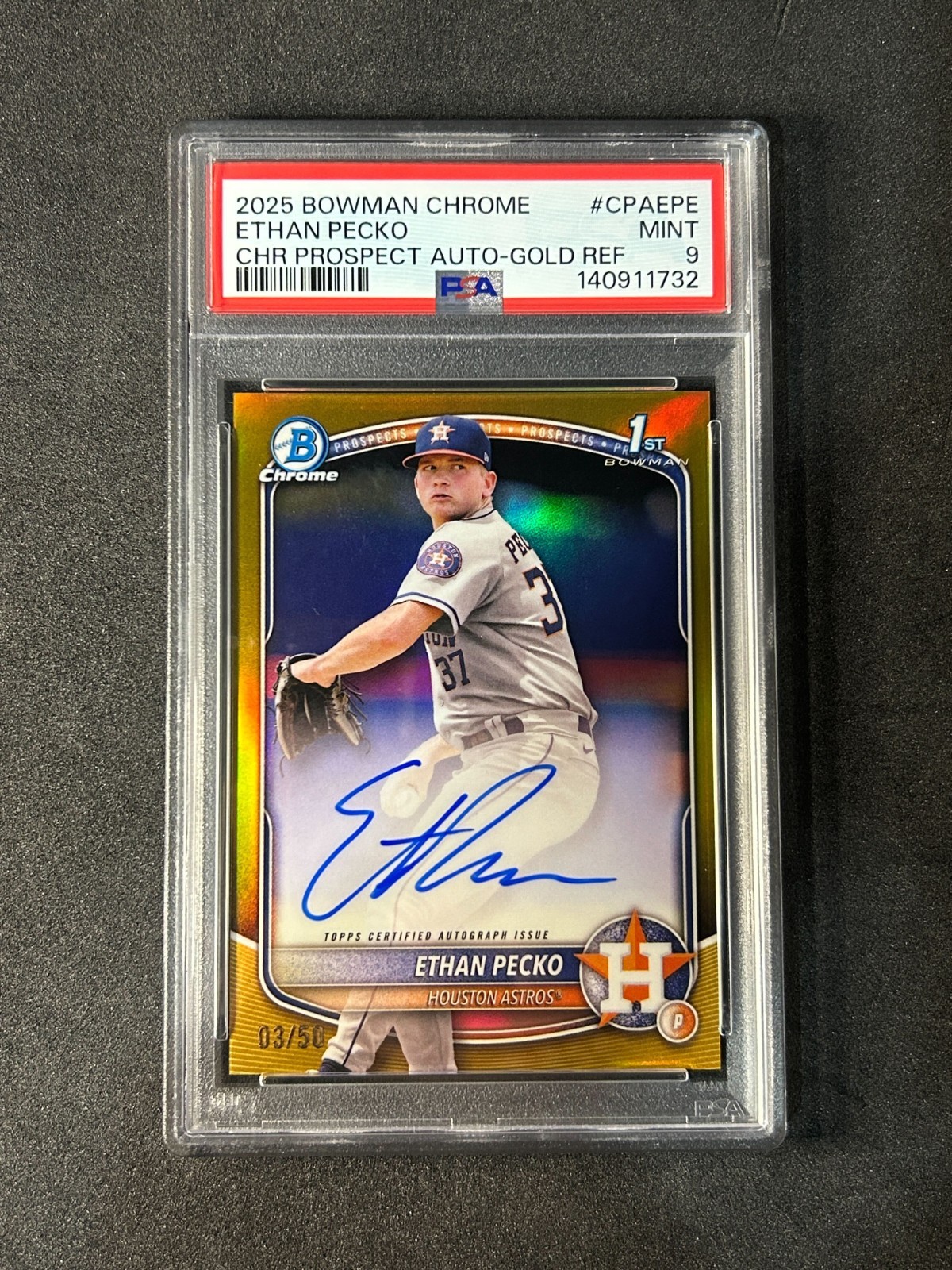 Ethan Pecko 2025 Bowman Chrome Prospect True Gold Auto /50 #CPA-EPE PSA 9 MINT