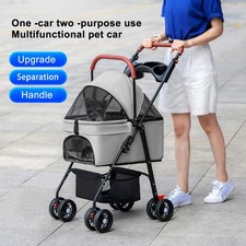 3-in-1 Foldable 4-Wheel Pet Stroller for Dogs, with Storage Basket  Cup Holder