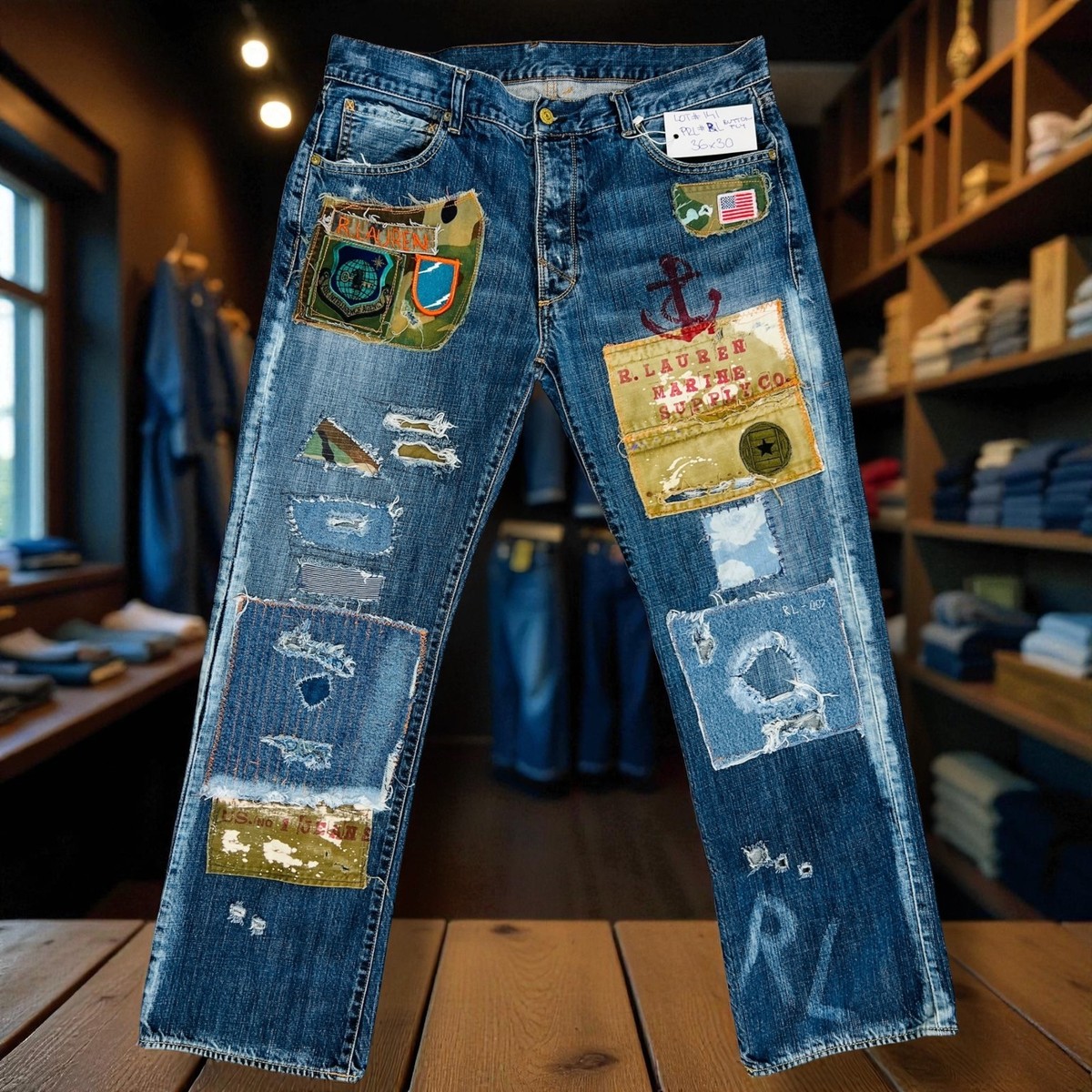 Ralph Lauren パッチワークデニム　メンズ　34／30 Ralph Lauren Denim & Supply Jeans Pants Distressed Patches