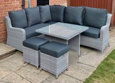 Garden Seating & Table with 2.5m Square Free Arm Grey Frame/Canopy with Base