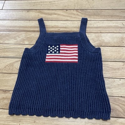 Gap Kids XS American Flag Knit Tank Top Cotton Navy Blue Patriotic Stars Stripes