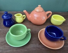 Children's Schylling 10 Piece Porcelain Tea Set Featuring Bright Colorful Pieces
