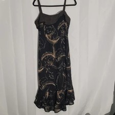 Vintage AGB Byer Black Tan Women's Dress Feminine Lined 14 Midi Whimsy Goth