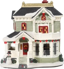 Ceramic Christmas Village Houses, 6.9 Inch LED Warm Lights Grandma's Lit Hous...