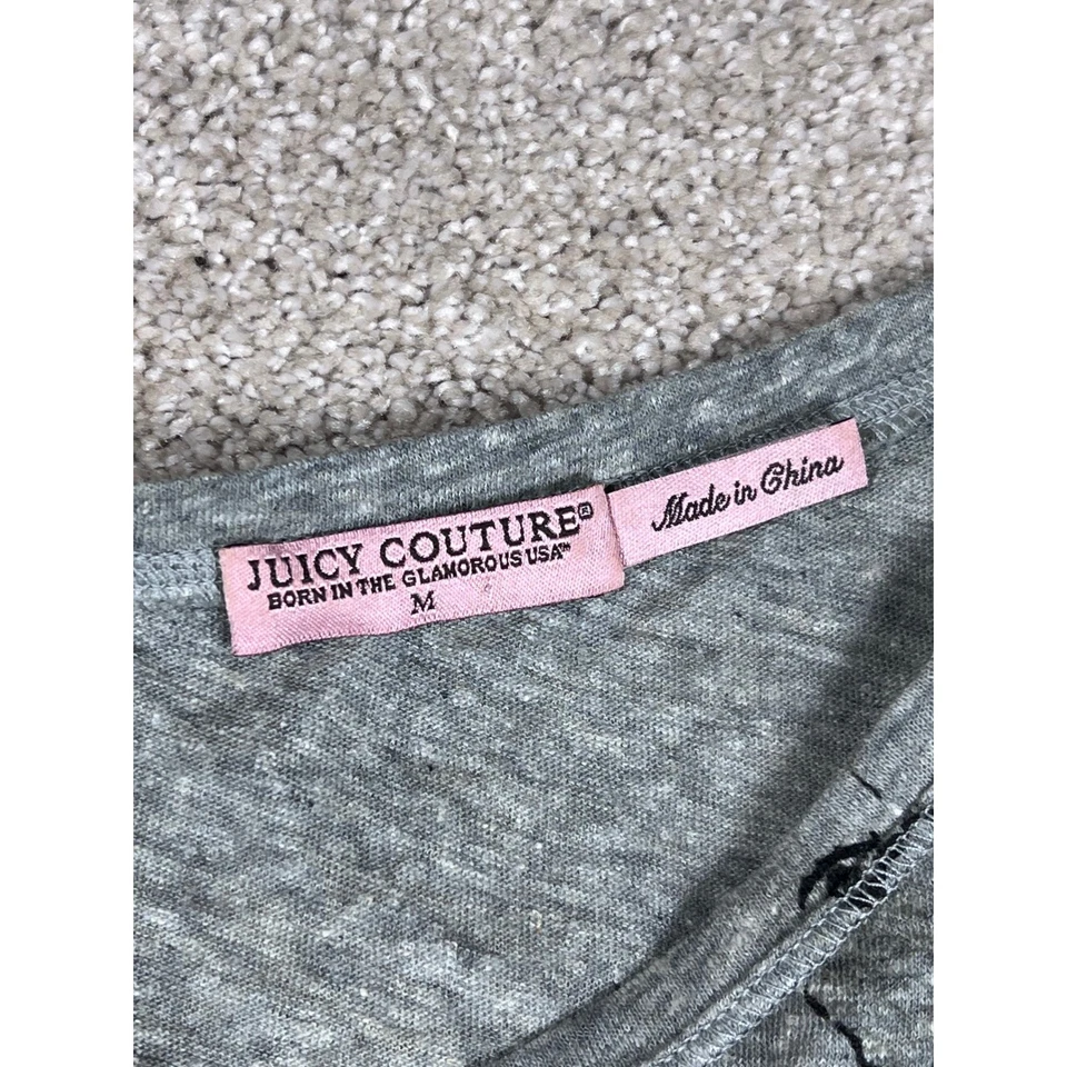 Juicy Couture Gray One Shoulder Linen Blend Top Floral Embellished Womens Y2K - Image 4 of 4