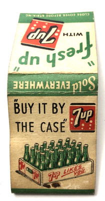 VTG 7UP Soda Pop, FRESH UP Match Book Cover- empty