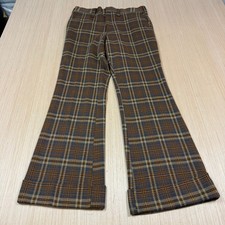 Vintage 70s Flare Leg Knit Pants Disco Talon Zip Hippie 32x31 brown blue beige