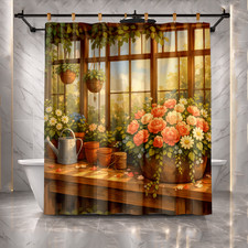 Sunlit Greenhouse Blooming Roses Shower Curtain Rustic Floral Pink Design