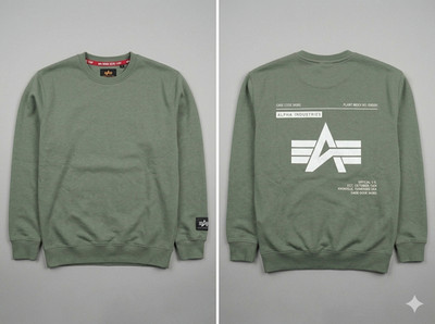 Alpha Industries Label Backprint Sweatshirt Pullover Olivgrün Sage Green Gr. M