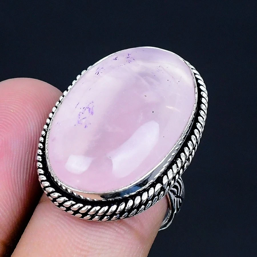 Splendid Rose Quartz Gemstone 925 Sterling Silver Handmade Ring All Size AC-172