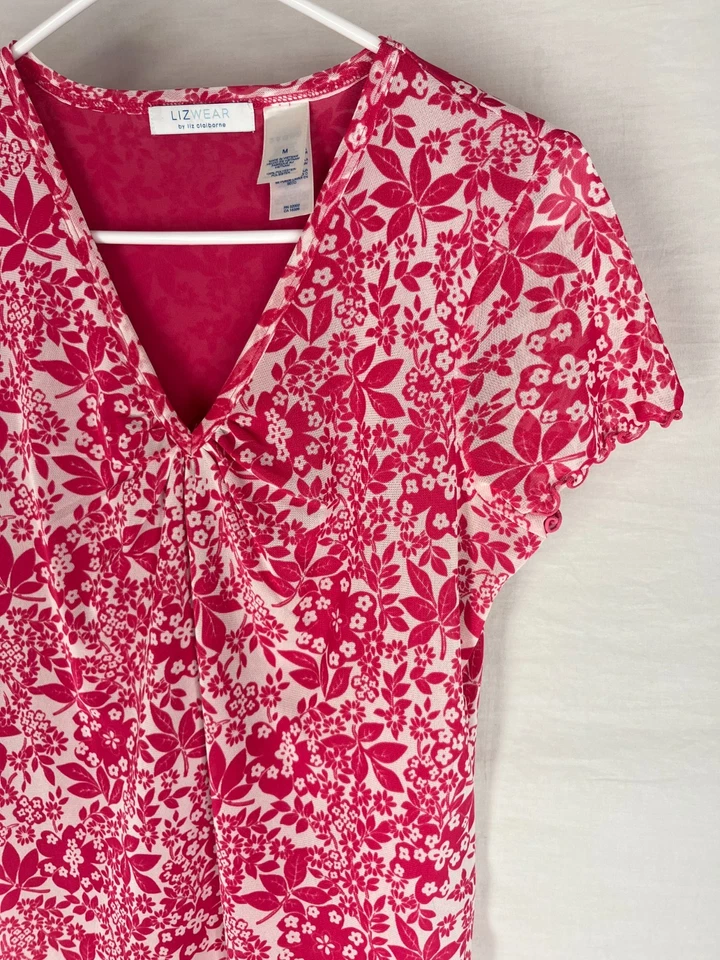 Blusa Liz Wear Top Talla M Malla Floral Volantes Forrada Y2K Años 90 Coqueta Rosa NUEVA Foto 2 de 4
