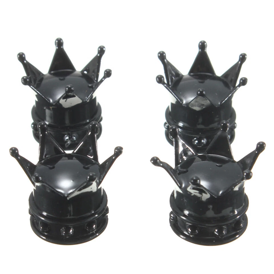 4x Black Crown Car Tire Air Valve Stem Screw Caps Cover Wheel Rims Accessories - Image 4 of 4