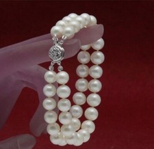 AAA 7-8mm natural south sea white pearl bracelet 7.5-8" 14k white clasp