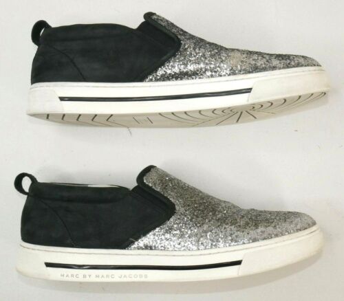 Marc by Marc Jacobs Black Suede Silver Glitter Slip On Sneakers EU 41 US M8 W10 - Picture 3 of 7