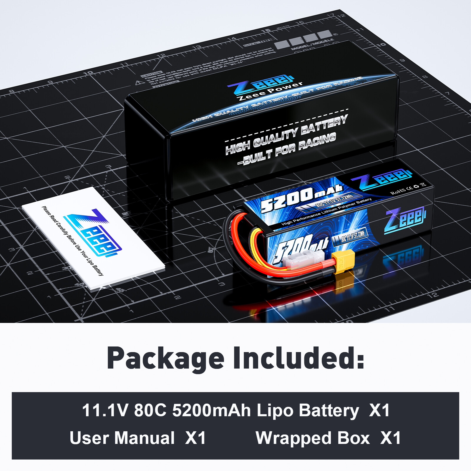 Zeee 11.1V 80C 3S LiPo Battery 5200mAh XT60 for RC Car Airplane Quadcopter Heli