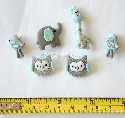 CARDMAKING//SEWING 5 BABY SAFARI JUNGLE ANIMAL THEMED NOVELTY CRAFT BUTTONS