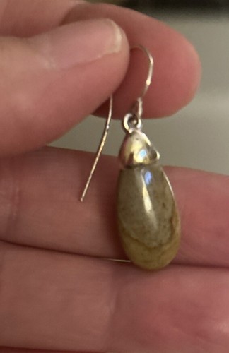 925 Sterling Beige Agate Dangle Earrings, 1 1/4” - Picture 3 of 3