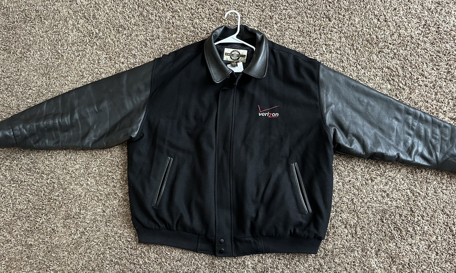 Vintage Verizon Letterman Varsity North End Jacket Black Leather Mens ...