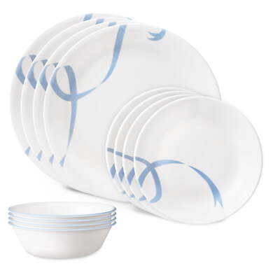 Corelle Blue Ribbons 12-Piece Glass Dinnerware Set (Service for