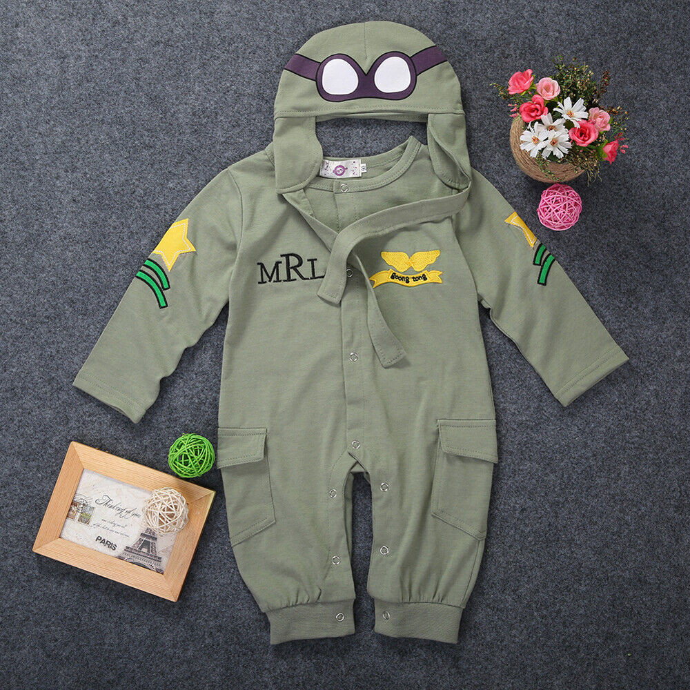 Conjuntos de 2 piezas de disfraz de piloto militar de la Fuerza Aérea para recién nacidos niños pequeños bebés niños