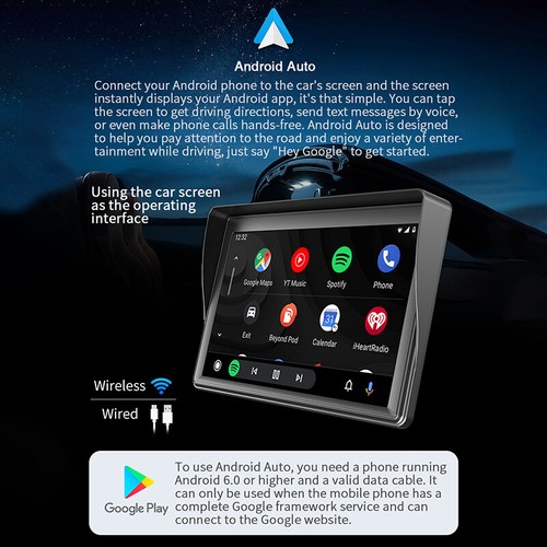 Car Radio Wireless Apple Carplay Android Auto 7'' Portable Touch Screen BT Cam - Picture 10 of 16