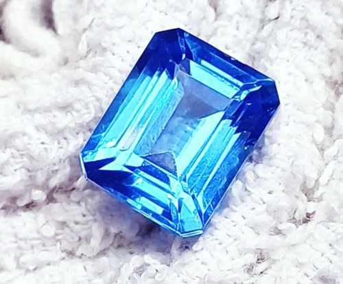 Natural London Blue Topaz Emerald Cut 8+ Ct Loose Gemstone Certified H576 - Picture 4 of 10
