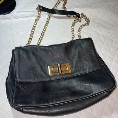 Cache Leather Crossbody  Shoulder Bag Handbag Gold Chain Convertible Black