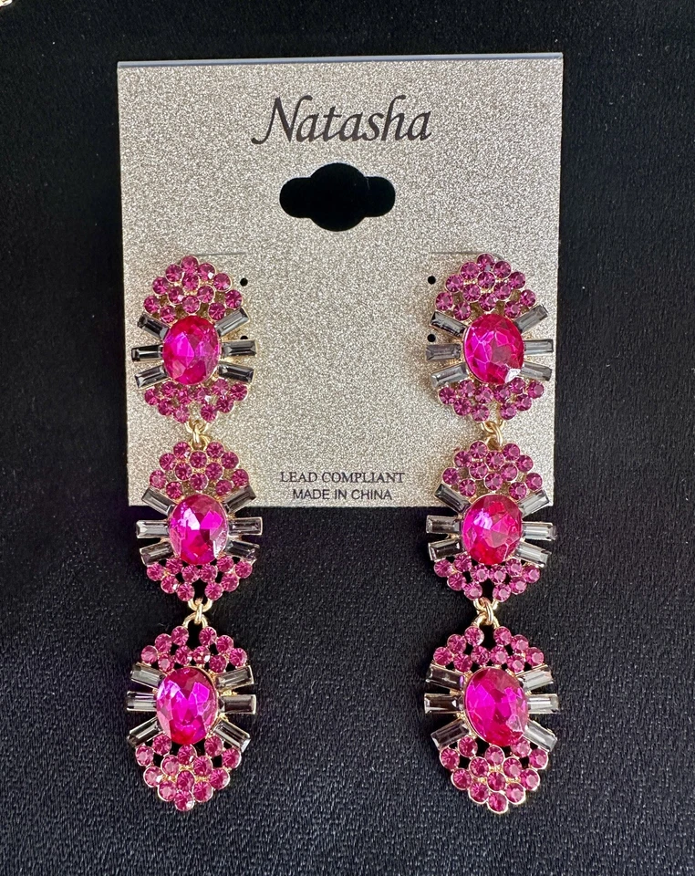 Natasha Linear Crystal Drops Hot 粉色/紫红色 — 第 4/4 张图片