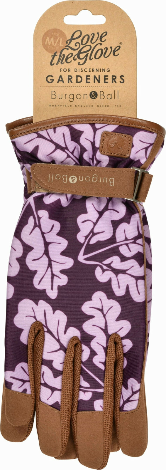 Burgon & Ball Oak Leaf Plum Ladies M/L Gardening Gloves Cushion Palm Love Glove
