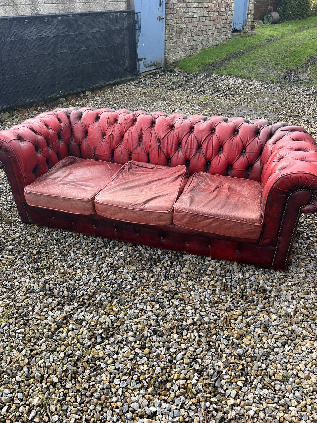 Vintage Chesterfield Oxblood Red Leather 3 Seater Sofa eBay