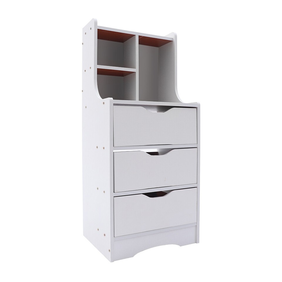Tall White Nightstand w/ 3 Drawers Side Stand Night Stand