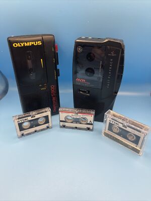 GE AVR 5380B Works & Olympus Pearlcorder S900 Microcassette Tape Voice Recorder
