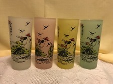 Set of 4 Vtg Barware Glasses Frosted Southern Belle Sweet Tea Anchor Hocking