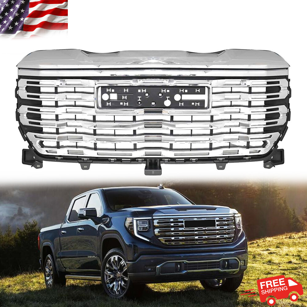 For GMC Sierra 1500 2022-2024 Front Grille Chrome Centre Mesh W/ Camera Holes US