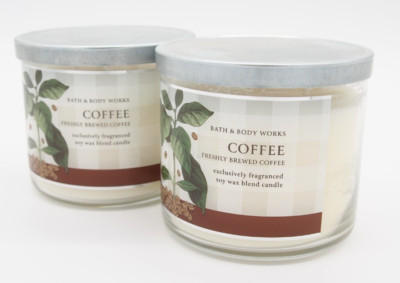 (2) Bath & Body Works FRESHLY BREWED COFFEE Cafe 3-wick Scented Candle 14.5oz B
