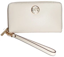 MICKAEL KORS Fulton Lite Cream Leather Zip-Around Wallet Wristlet NWT