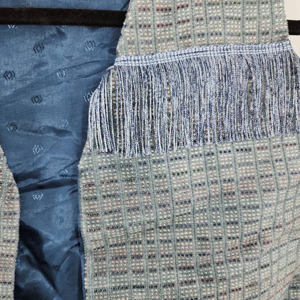 Hecho a mano Vintage Material de tapicería Terciopelo y flecos Chaleco Disfraz Ropa Azul ÚNICO EN SU CLASE Foto 3 de 4