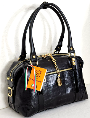 【極美品】Italian Emboss Leather Bag 定価71500円 Marino Orlandi Large Croc embossed Brown leather Shoulder bag EUC