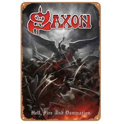 SAXON - Blechschild  ''Hell, Fire and Damnation'' - 20 x 30 cm (neu)