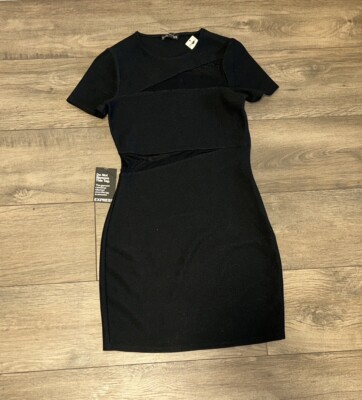 NWT Express Bodycon Mesh Insert Black Mini Dress Size 0 | eBay
