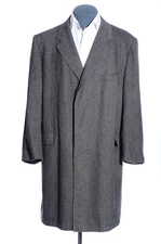 44R Vintage 60s Richman Gray Herringbone Wool Single-Breasted Overcoat Coat XL