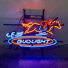 Horse Racing Neon Sign Light Beer Bar Real Glass Wall Decor Hanging 19"x15"