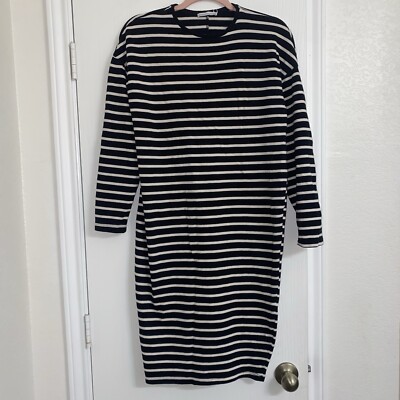 Zara Trafaluc Women's Size S Black White Striped Long Sleeve Knit Shift  Dress | eBay