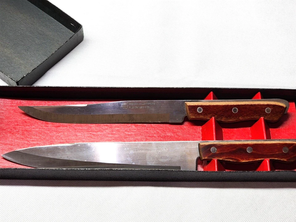 Vintage MAXAM STEEL Carving & Chef Knife Set - Orig. Box, Wood Handles FULL TANG - Image 2 of 4