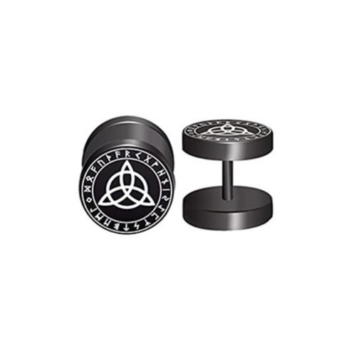 Unisex Stainless Steel Norse Viking Runes Barbell Black Stud Earrings Gift UK - Picture 18 of 21