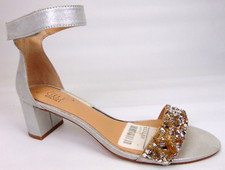Badgley Mischka Women's Low Heeled Sandals Silver Glitter Ankle Strap Size 8.0