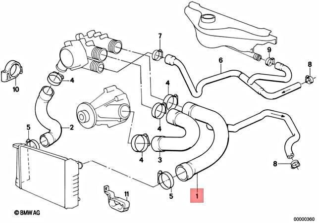 Genuine BMW E34 Sedan Cooling System Water Hose OEM 11531722641 | eBay 